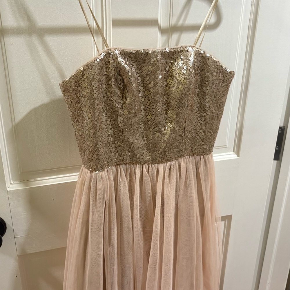 Aqua Gold Sequin and Blush Tulle Kids Dress
